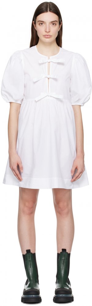 Белое мини-платье с завязками Ganni