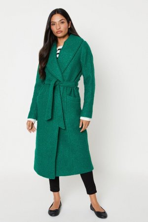 Длинное пальто с запахом из букле , зеленый Dorothy Perkins