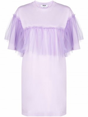 Платье с короткими рукавами и вставкой из тюля MSGM. Цвет: розовый