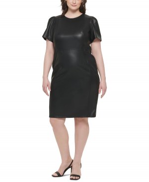Платье-футляр из искусственной кожи больших размеров , черный Calvin Klein