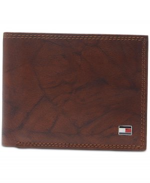 Мужской кожаный бумажник увеличенной вместимости с RFID и для путешествий, двойной кошелек Tommy Hilfiger