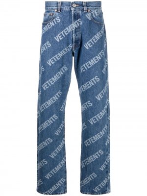 Зауженные джинсы с логотипом VETEMENTS. Цвет: синий