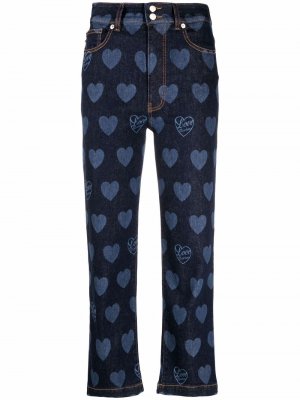 Укороченные джинсы прямого кроя с принтом Love Moschino. Цвет: синий