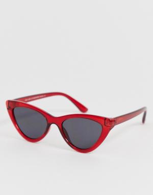 Солнцезащитные очки кошачий глаз в красной оправе New Look. Цвет: красный