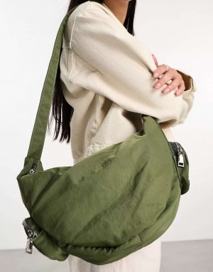 Нейлоновая сумка-слинг London с карманами цвета хаки My Accessories