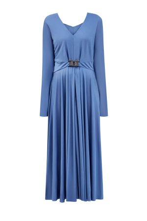 Струящееся платье с кейпом на спинке и подвеской кристаллами VALENTINO. Цвет: синий