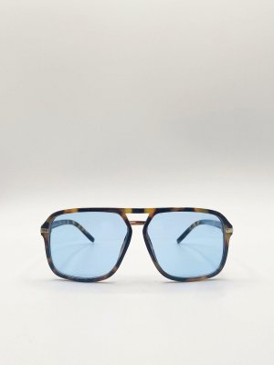 Солнцезащитные очки-навигаторы черепаховой расцветки с синими линзами , коричневый SVNX