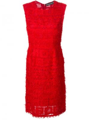 Трикотажное платье с перьевой отделкой Jean Louis Scherrer Vintage. Цвет: красный