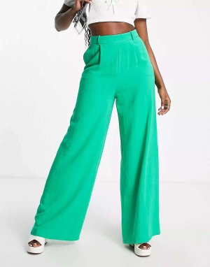 Сатиновые брюки London с высокой талией и широкими штанинами яркого зеленого цвета Flounce. Цвет: зеленый