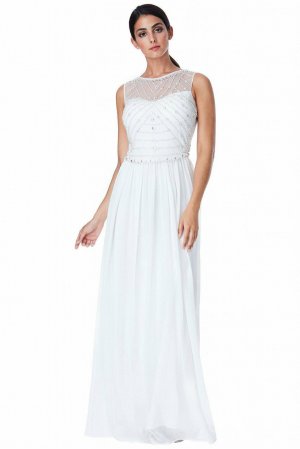 Украшенное шифоновое свадебное платье макси , белый Goddiva