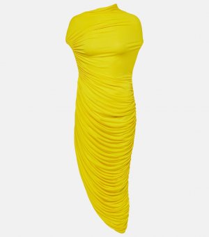 Платье миди из джерси со сборками , желтый Ferragamo