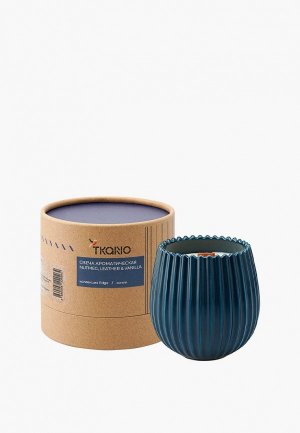 Свеча ароматическая Tkano с деревянным фитилём Nutmeg, Leather & Vanilla 60 ч. Цвет: синий