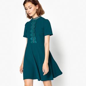 Платье расклешенное короткое, с короткими рукавами SUNCOO. Цвет: зеленый лесной