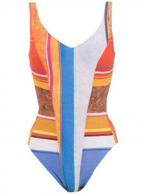 Полосатый купальник с открытой спиной Amir Slama. Цвет: оранжевый