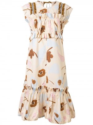 Ярусное платье миди с цветочным принтом Lee Mathews. Цвет: нейтральные цвета