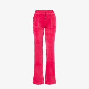 Велюровые спортивные брюки с эластичной резинкой на талии и фирменной вышивкой , цвет raspberry sorbet Juicy Couture