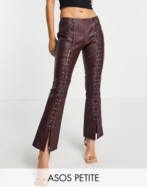 Сливовые расклешенные брюки со шнуровкой и ASOS DESIGN Petite