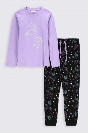 Пижама для девочки разноцветный хлопок с длинными рукавами и светящимся в темноте принтом Coccodrillo