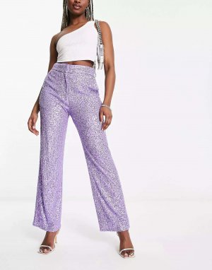 Пурпурные прямые брюки с пайетками на щиколотке ASOS. Цвет: фиолетовый