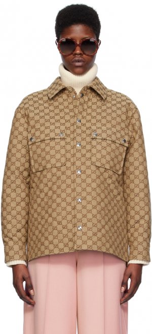 Светло-коричневая рубашка с узором GG Gucci