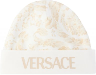 Детская бело-бежевая шапочка Barocco Versace