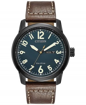 Мужские часы Eco-Drive в стиле милитари с коричневым кожаным ремешком, 42 мм, BM8478-01L Citizen