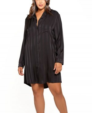Женская рубашка в нижнем белье большого размера с вырезом на воротнике iCollection, черный Icollection