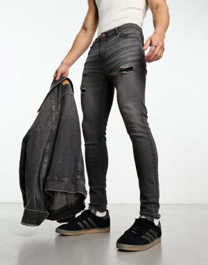 Черные эластичные джинсы с рваными краями ASOS DESIGN