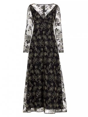 Платье макси из тюля с цветочным принтом , черный Lela Rose