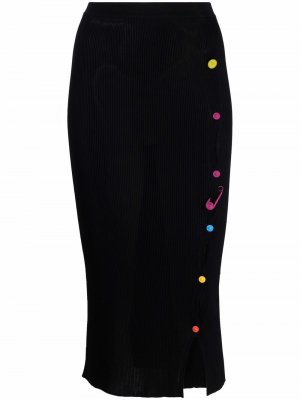 Safety Pin ribbed-knit midi skirt Versace. Цвет: черный