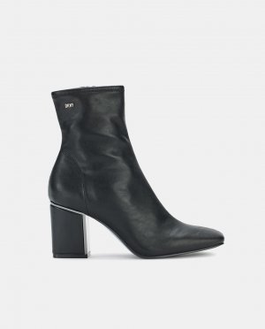 Женские черные ботильоны-носки с квадратным носком и блочным каблуком. , черный DKNY