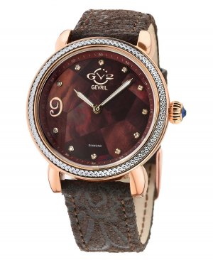 Женские швейцарские кварцевые коричневые кожаные часы Ravenna с цветочным принтом 37 мм , коричневый GV2 by Gevril