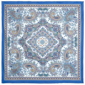 Платок ,76х76 см, красный, голубой Павловопосадская платочная мануфактура. Цвет: голубой/синий/серый