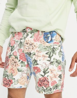 Бежевые джинсовые шорты с цветочным принтом (от комплекта) -Светло-бежевый цвет Liquor N Poker