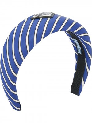 Полосатый ободок с металлическим логотипом Prada. Цвет: синий