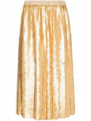 Плиссированная юбка миди с пайетками Tibi. Цвет: золотистый