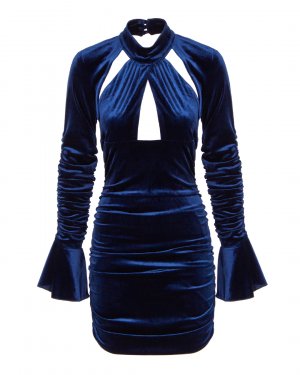 Бархатное платье ACTUALEE. Цвет: тем.синий
