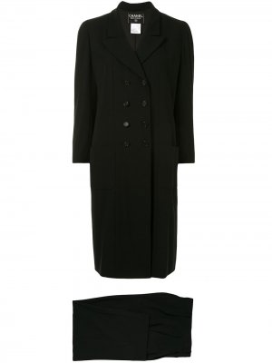 Двубортное пальто средней длины 1998-го года Chanel Pre-Owned. Цвет: черный