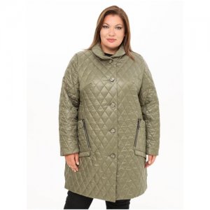 Пальто женское осеннее Кармельстиль стеганное на пуговицах больших размеров весеннее демисезонное Karmel Style. Цвет: хаки