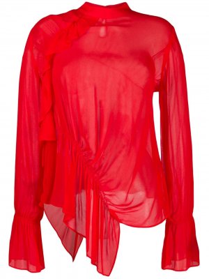 Блузка асимметричного кроя с оборками Preen Line. Цвет: красный