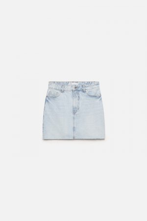 Юбка мини джинсовая с открытыми срезами befree. Цвет: голубой