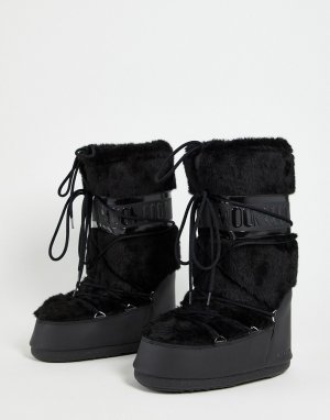 Черные зимние ботинки с искусственным мехом -Черный цвет Moon Boot