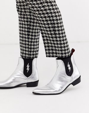 Кожаные ботинки челси серебристого цвета с изображением молнии Adamant-Серебряный Jeffery West