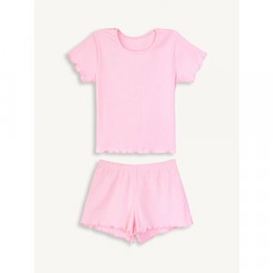Пижама, футболка, шорты, пояс на резинке, без капюшона, карманов, размер 134, розовый КотМарКот. Цвет: розовый