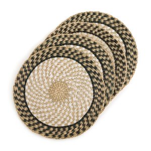 Комплект из четырех плетеных круглых LaRedoute. Цвет: черный