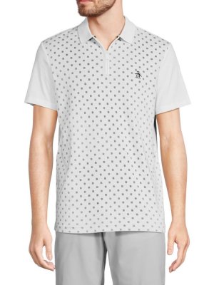 Рубашка-поло с квадратной молнией в горошек , цвет Bright White Original Penguin