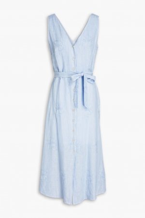 Льняное платье миди с поясом , светло-синий 120% Lino