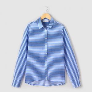 Рубашка в полоску, 10-16 лет R pop. Цвет: в полоску синий/белый