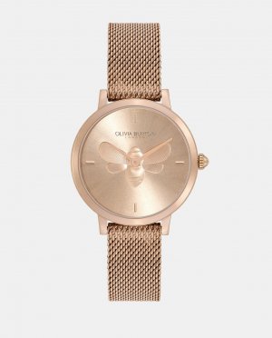 Ультратонкие женские часы Bee 24000020 с розовой стальной сеткой , розовый Olivia Burton