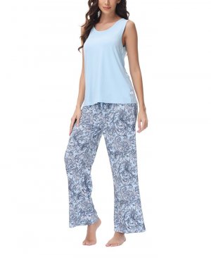 Женская однотонная майка из 2 предметов и пижамный комплект с широкими брюками принтом , цвет Road Paisley Echo